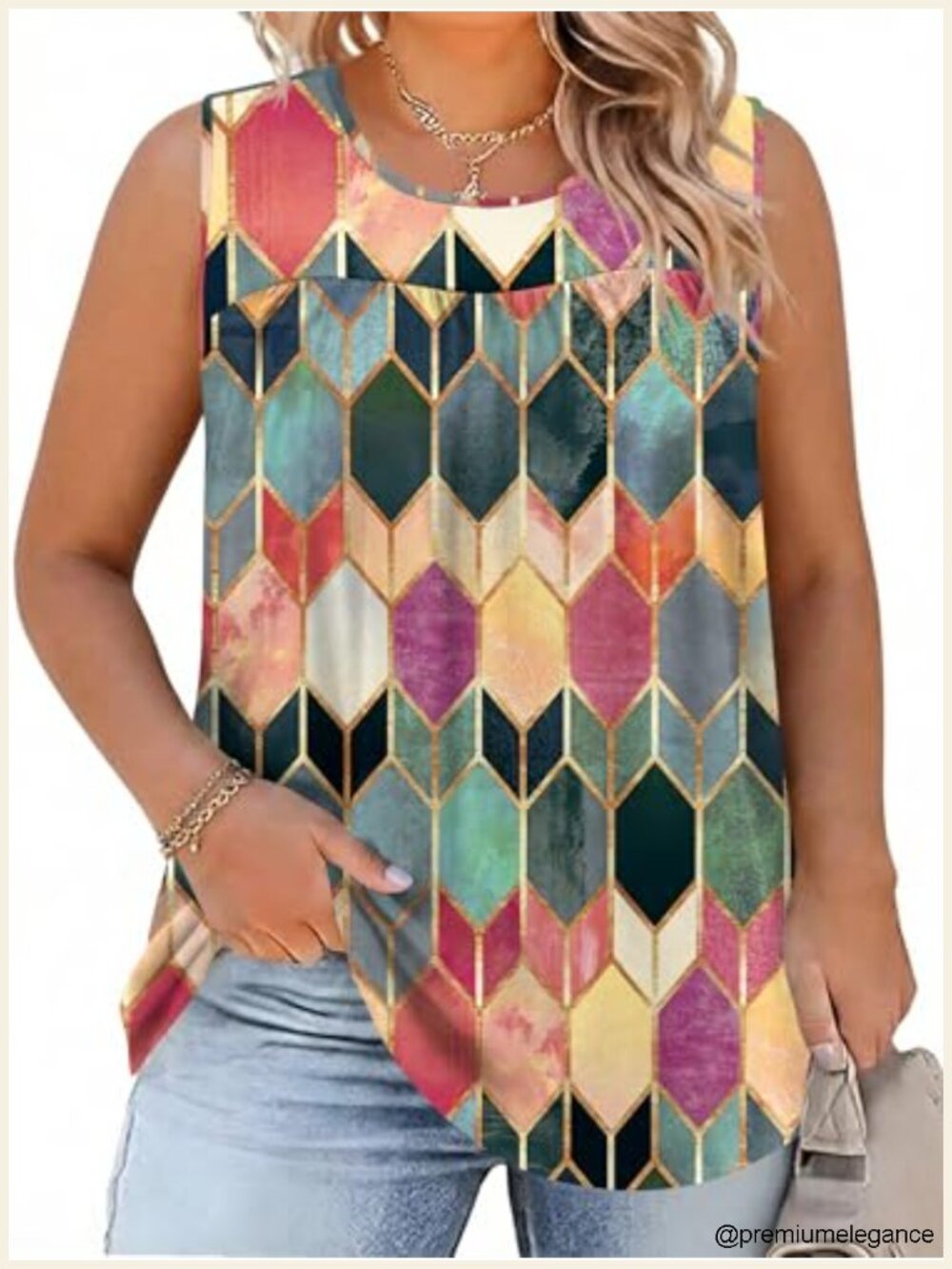 Women's Plus Size Sleeveless Tank Top, Loose Fit Summer Blouse, Trendy Crewneck